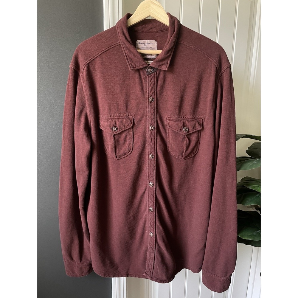 Tommy Bahama Jeans Polo Shirt Island Crafted L/S Button-Up Maroon Men's XL